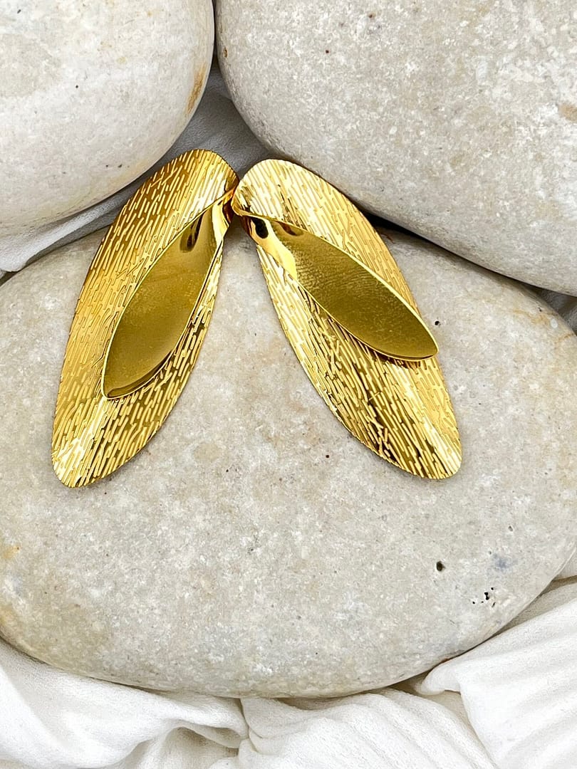 Καρφωτό Ατσάλινο Σκουλαρίκι 3D Leaf