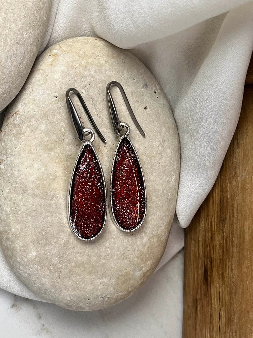 Κρεμαστό Σκουλαρίκι Tear Silver Red