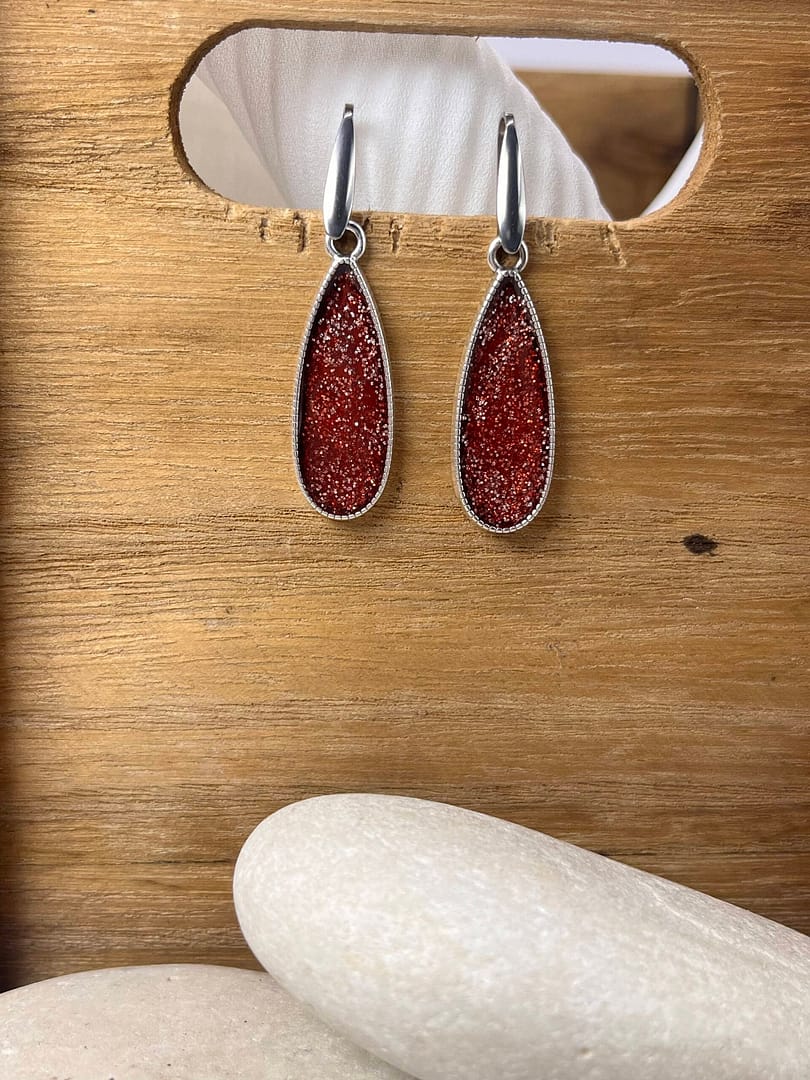 Κρεμαστό Σκουλαρίκι Tear Silver Red