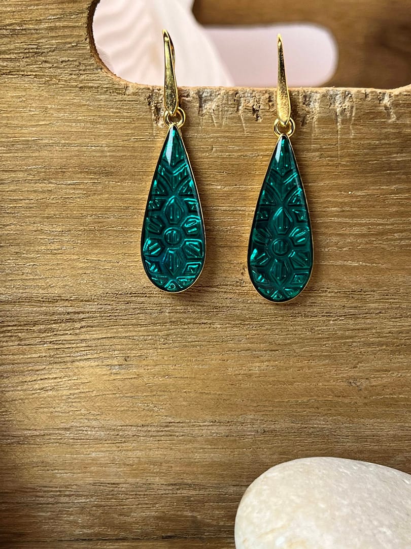 Κρεμαστό Σκουλαρίκι Tear Glass Green