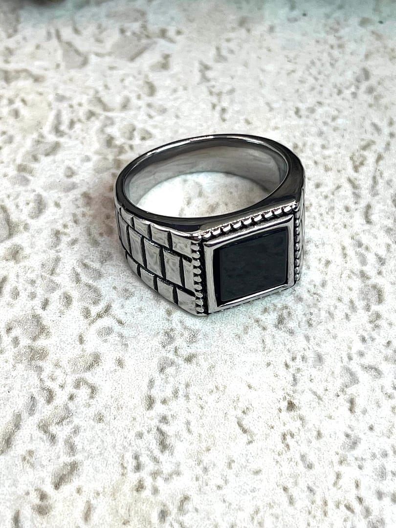 Ατσάλινο Δαχτυλίδι Brick Black Stone