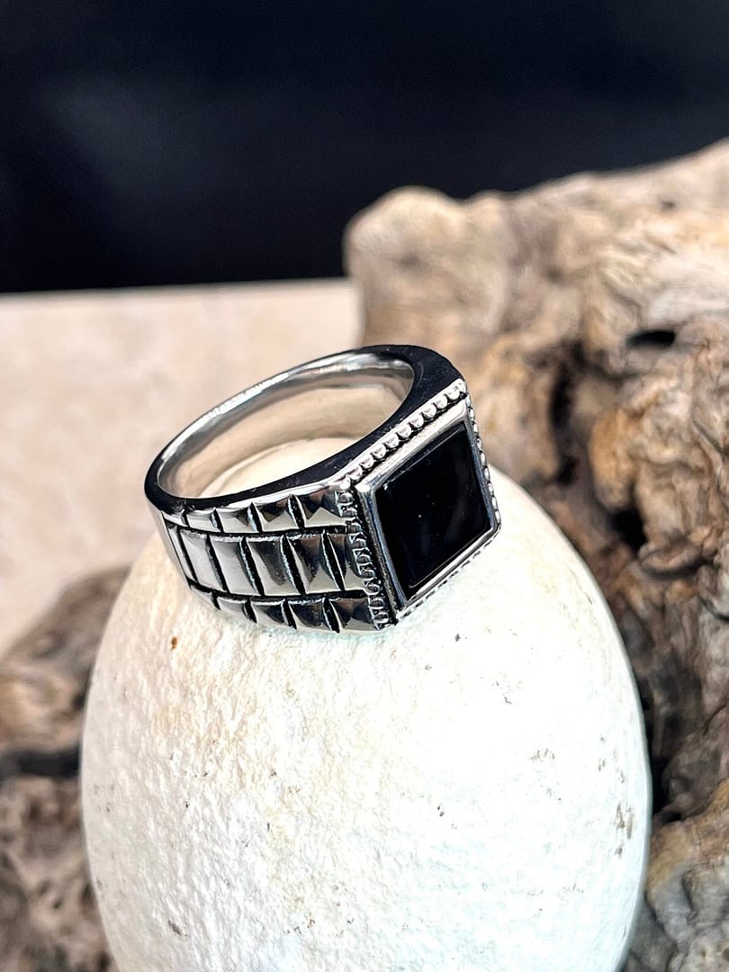 Ατσάλινο Δαχτυλίδι Brick Black Stone