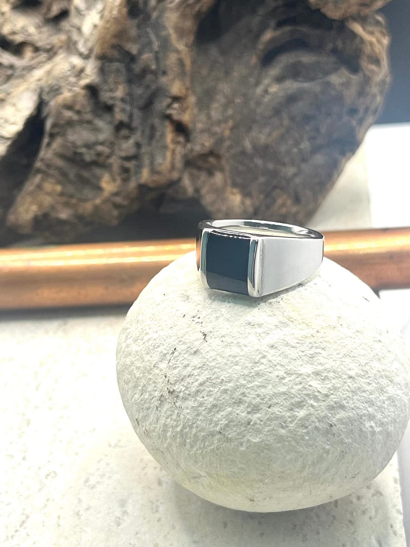 Ατσάλινο Δαχτυλίδι Silver Black Stone Square