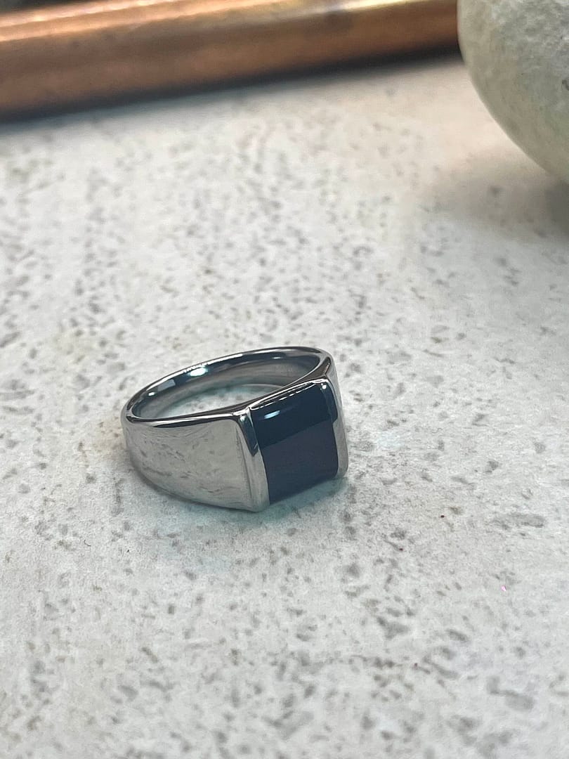 Ατσάλινο Δαχτυλίδι Silver Black Stone Square