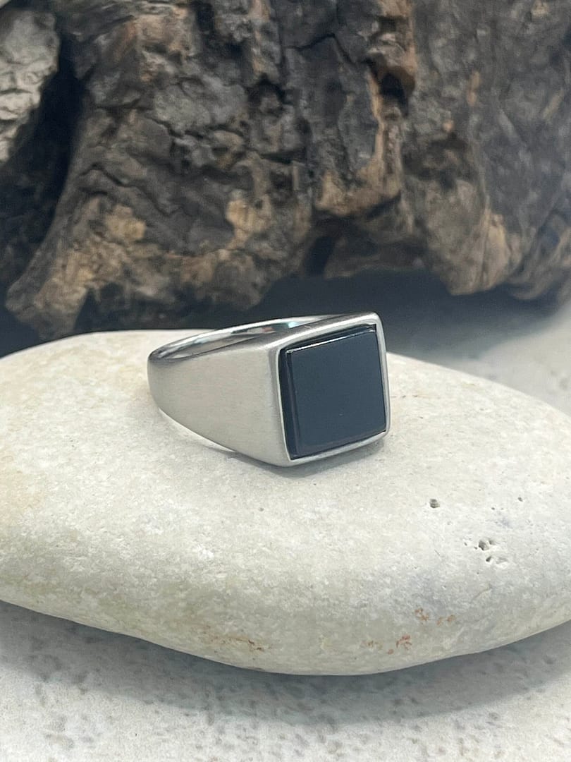 Ατσάλινο Δαχτυλίδι Silver Black Stone Satine