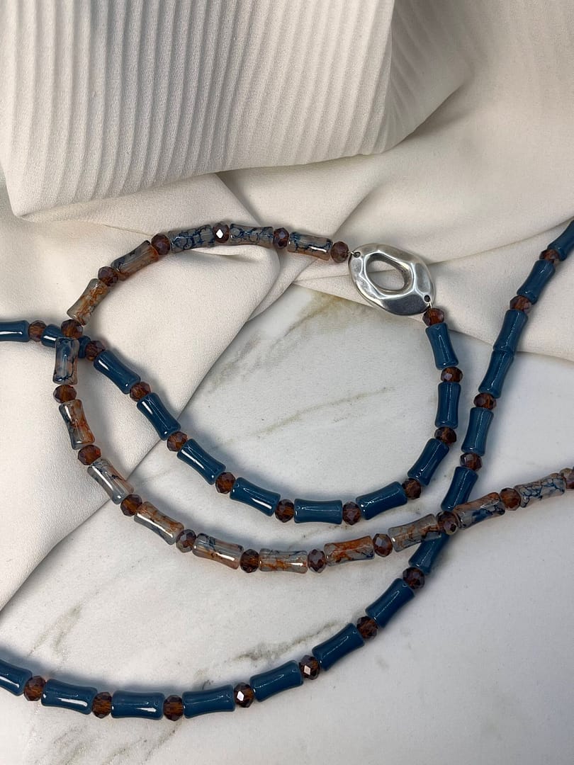 Μακρύ Κολιέ Metal Vintage Blue