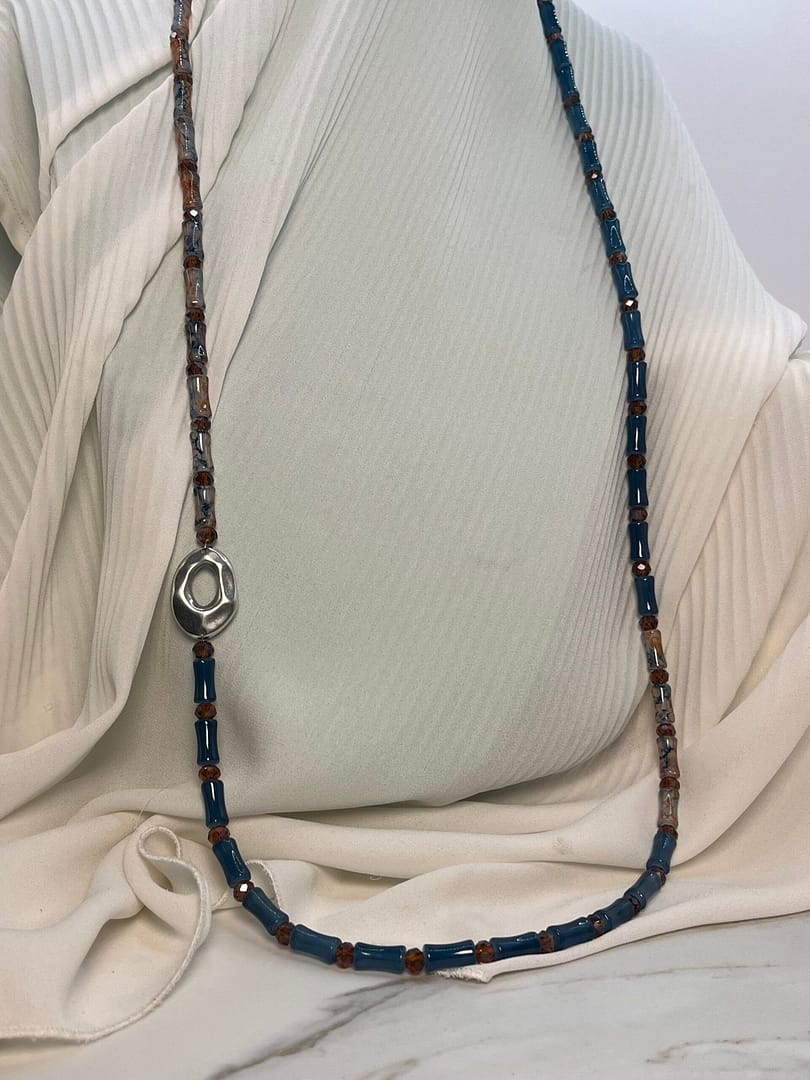 Μακρύ Κολιέ Metal Vintage Blue