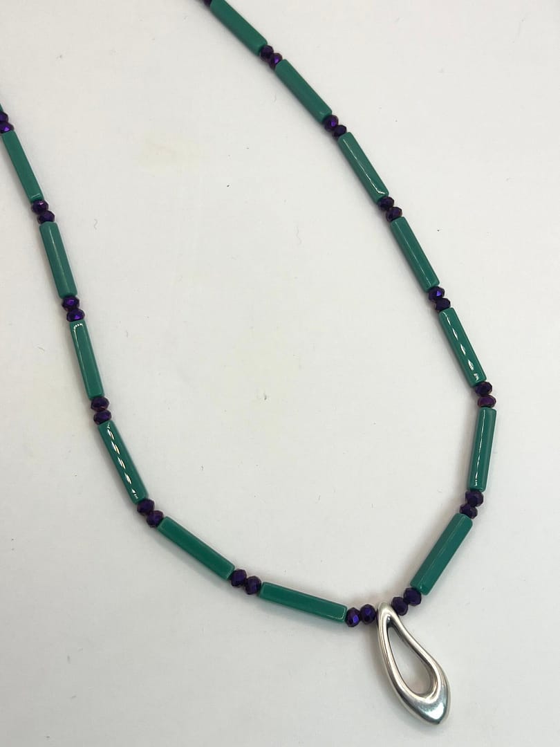 Κολιέ Brick Teal Silver